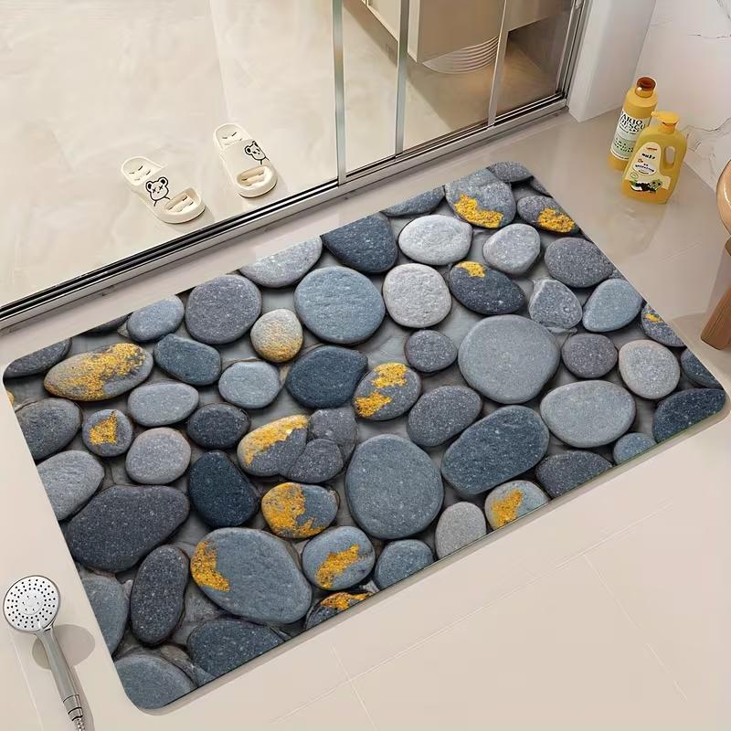 Realistischer Kopfsteinpflaster-Druck Rutschfeste Fußmatte Natur-inspirierte Flussstein-Design-Teppich Zen-Spa Heimdekoration Teppich für Eingangsbereich