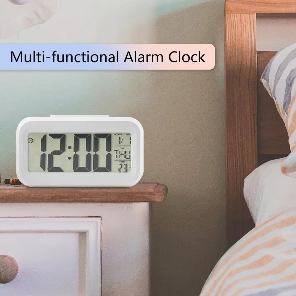 1/2pcs Smart Digital Alarm Clock Black White Lcd Display With Temperature Calendar Timer Led Light Home Office Travel Desk Clock