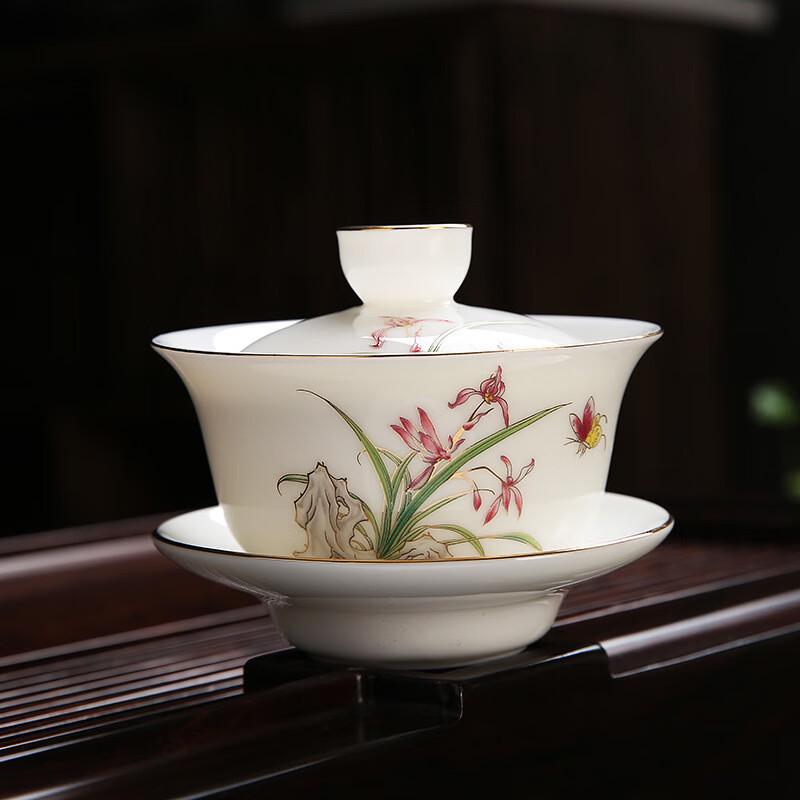 Elegant Orchid Mutton Fat Jade Porcelain Gongfu Tea Set
