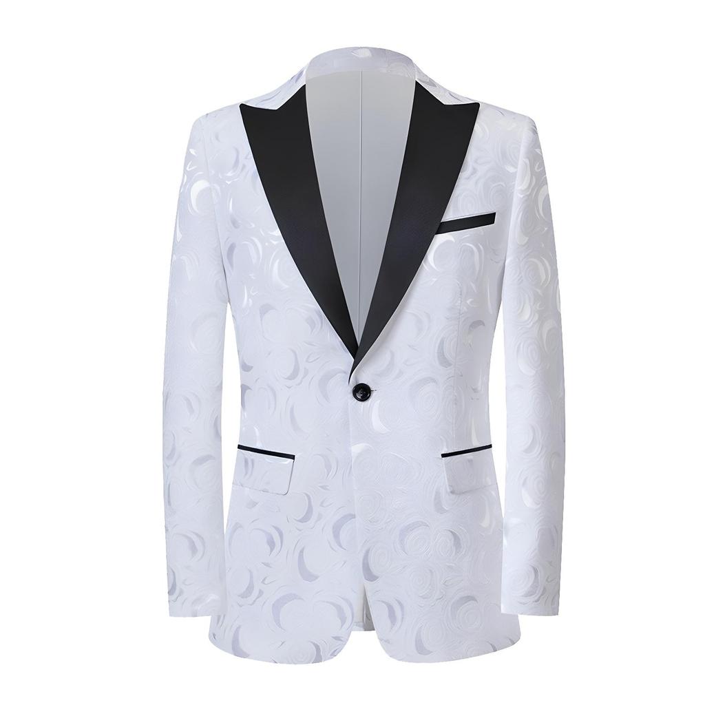 Mens Red Blazer Luxury Rose Patterned Jacquard Suit Jacket