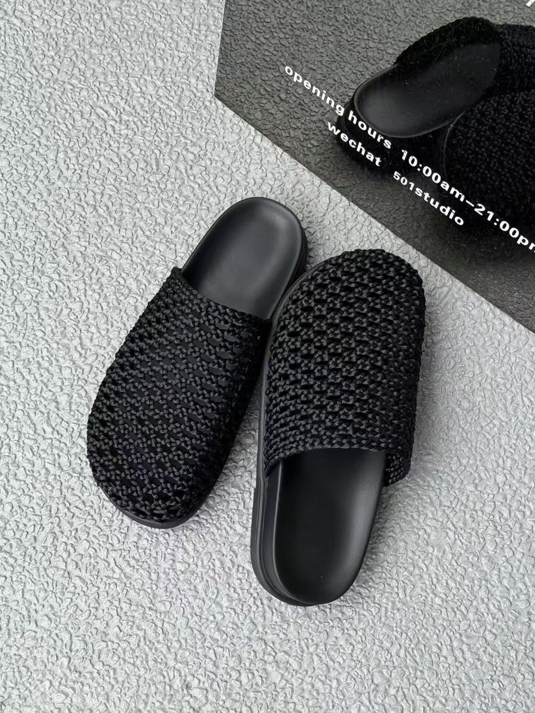 

Fashion woven hollow bag head half slippers women s new summer wear fishing net women s drag thick bottom beach sandals 35 чёрный