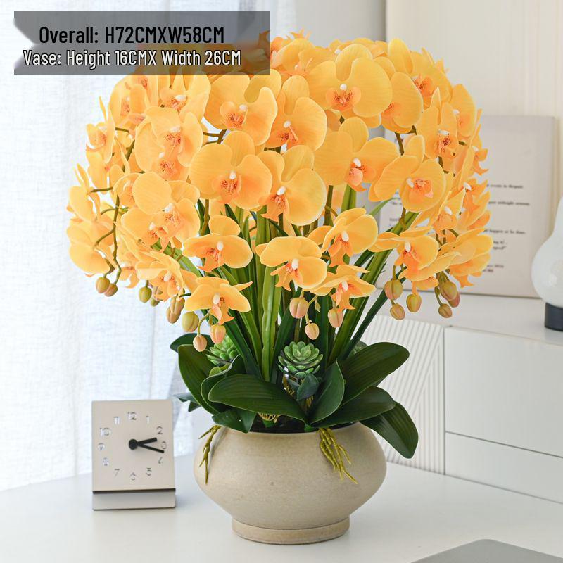 Artificial Phalaenopsis Floral Arrangement for Living Room Display - Potted Decoration for TV Cabinet
