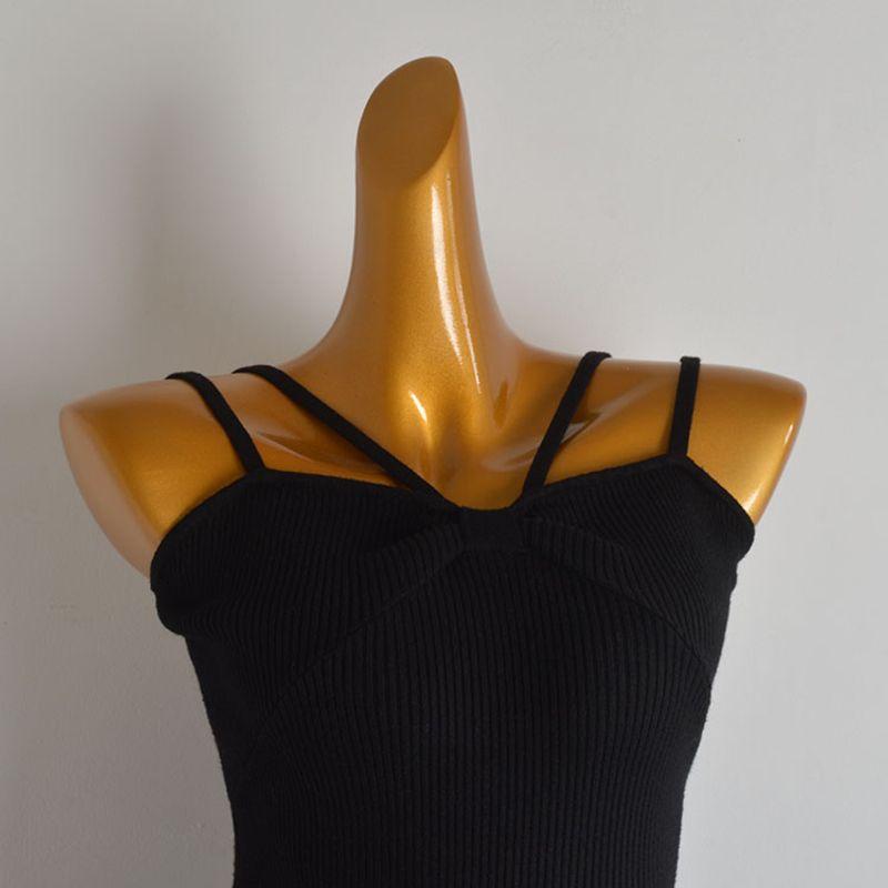 Western Style Gyaru Sexy Open Collarbone Knitted Dress Women Clothes Spring and Autumn Slim Fit Slimming Mid-Length Suspender Dress