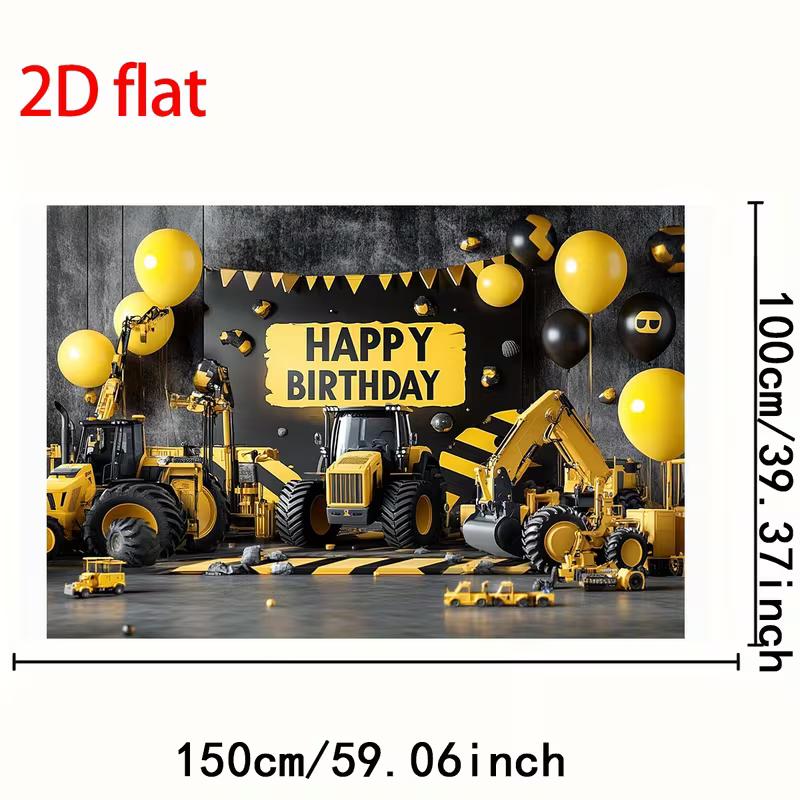 Fondo de Cumpleaños de Construcción Amarillo Negro 2D para Fotografía de Fiesta Infantil