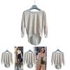 T-shirt Casual da Donna in Cotone a Maniche Lunghe con Vestibilità Larga e Orlo Curvo