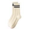1 Pair Women Socks Ribbed Cuffs Twist Textures Sweat-absorbent Elastic Socks Autumn Winter Mid-tube Thick Warm Socks