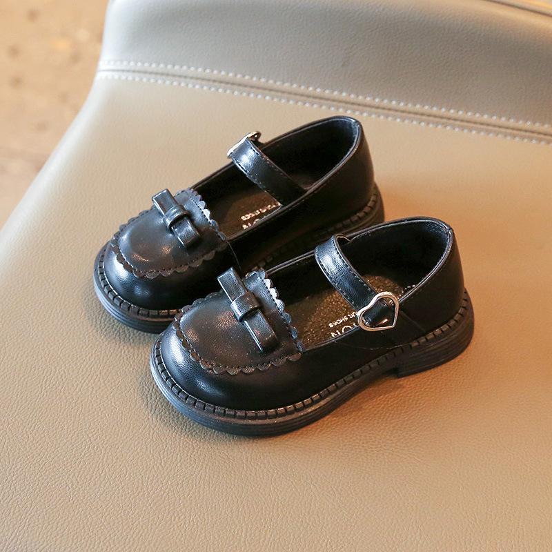 Princess Style Solid Color Velcro Girls Kids Casual Leather Shoes 21