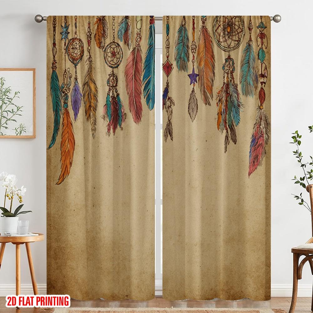 2 Stück, 2D-Flachdruck Vorhangstoff Traumfänger Polyesterstoff (ohne Stange) Feiertags-Ldeal für Wohnzimmer- & Schlafzimmerdeko