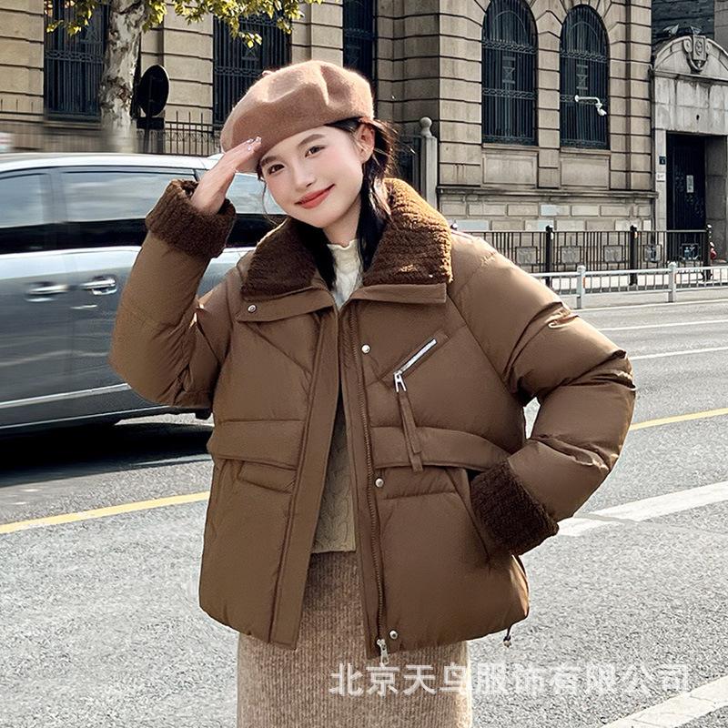 Fashion Short Down Cotton Clothes, Winter Women's Clothing Splicing Warm Casual Top, New Loose Lapel Cotton-padded Clothes.