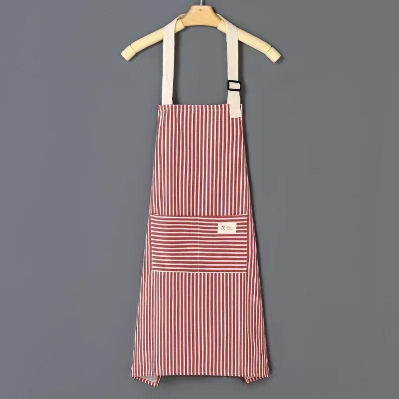 Sleeveless Linen Striped Apron Household Fashion Hanging Neck Adjustable Elasticity Work Clothes Kitchen Cooking Gardening Apron