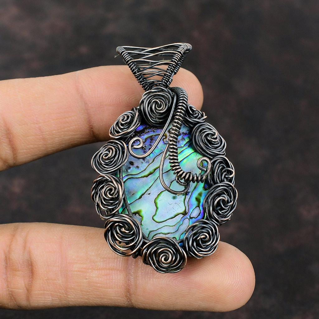 Abalone Shell Pendant Copper Wire Wrapped Pendant Gemstone Pendant For Women Wire Wrap Jewelry Handmade Pendant Copper Jewelry Gift For Mom