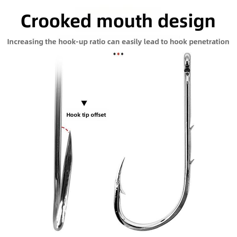 Carbon Steel Hawkbill Tide Hook Double Back Barbed Crooked Beak Fish Hook Straight Shank Hook Single Hook Fishing Tackle