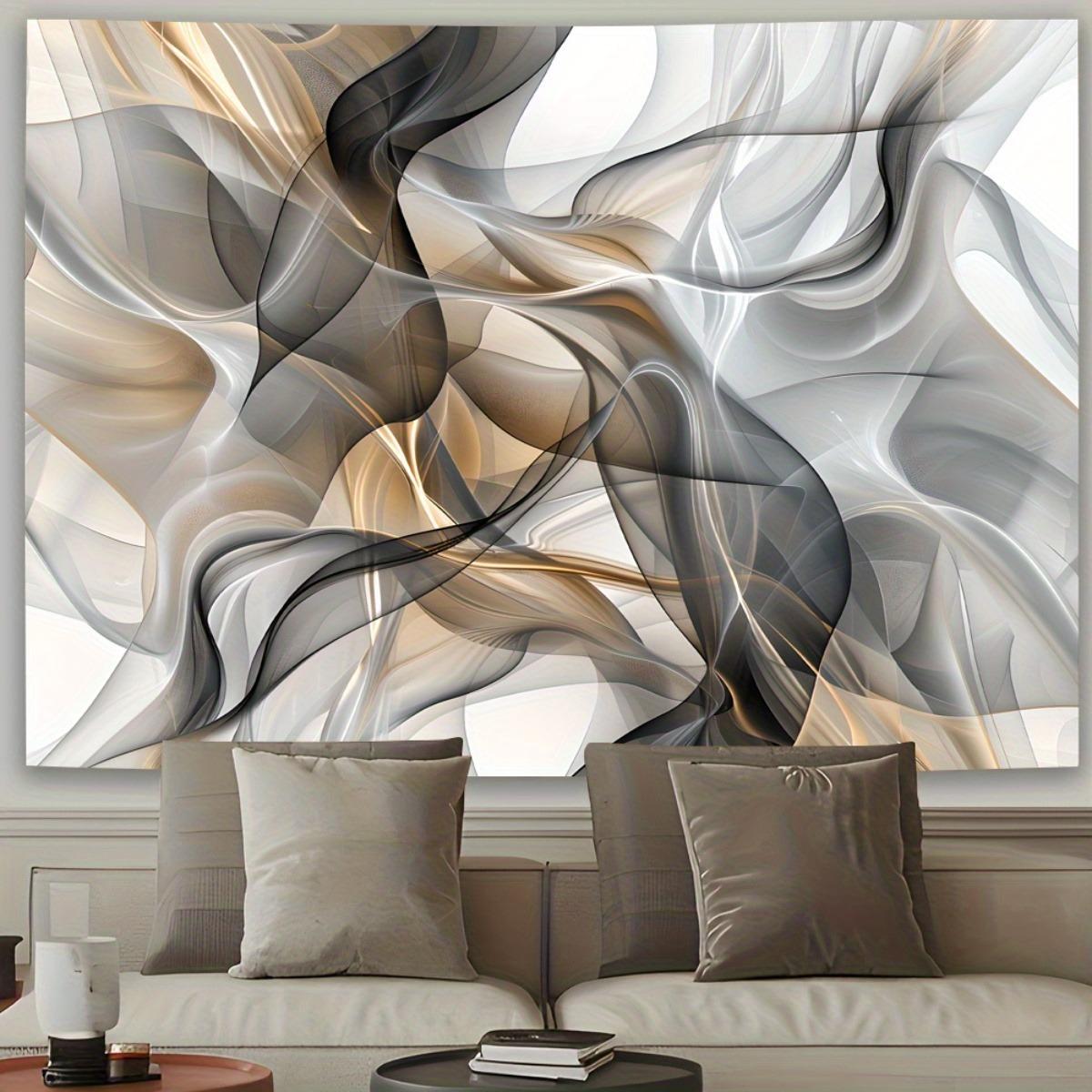 Abstract Fluid Art Smoke Wave Tapestry Modern Minimalist Living Room Decor Beige Gold Grey Wall HangingSofa Background Aesthetic 100X70CM