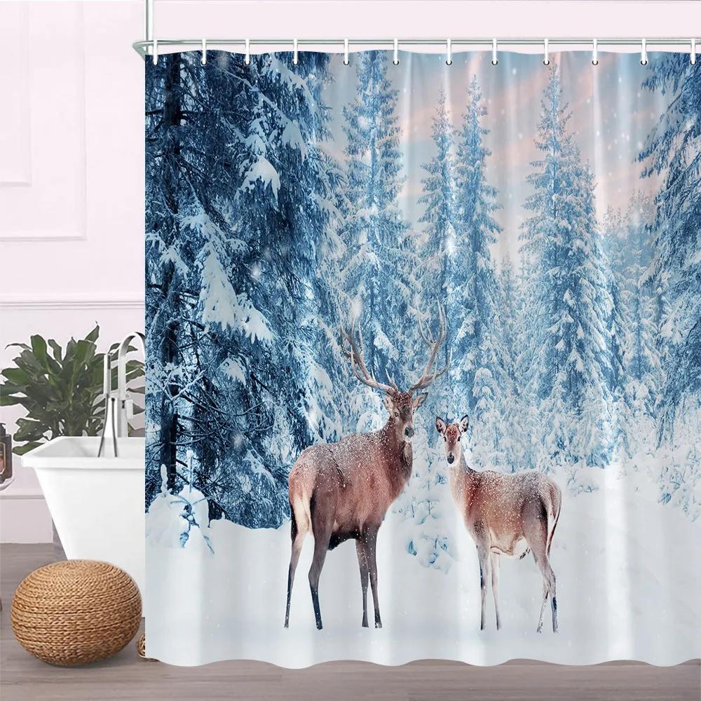 Modern Black Shower Curtain Set With Hooks-Black And White Shower Curtain For Bathroom Fabric Geometric Bath Curtains With Hooks