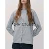 Autumn New Women Clothes French Style Casual Loose Single Row Multi-Buckle Long Sleeve Lapel Stripe Shirts 9479260