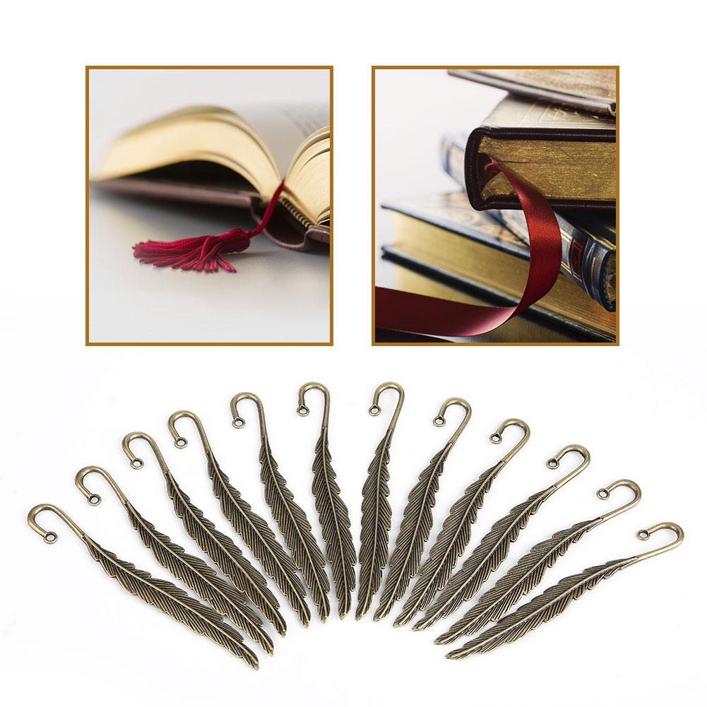 12 stk Antikke Bokmerker i Fjærform Bronse Metall Bokmerke Håndlaget Papirvarer Gave