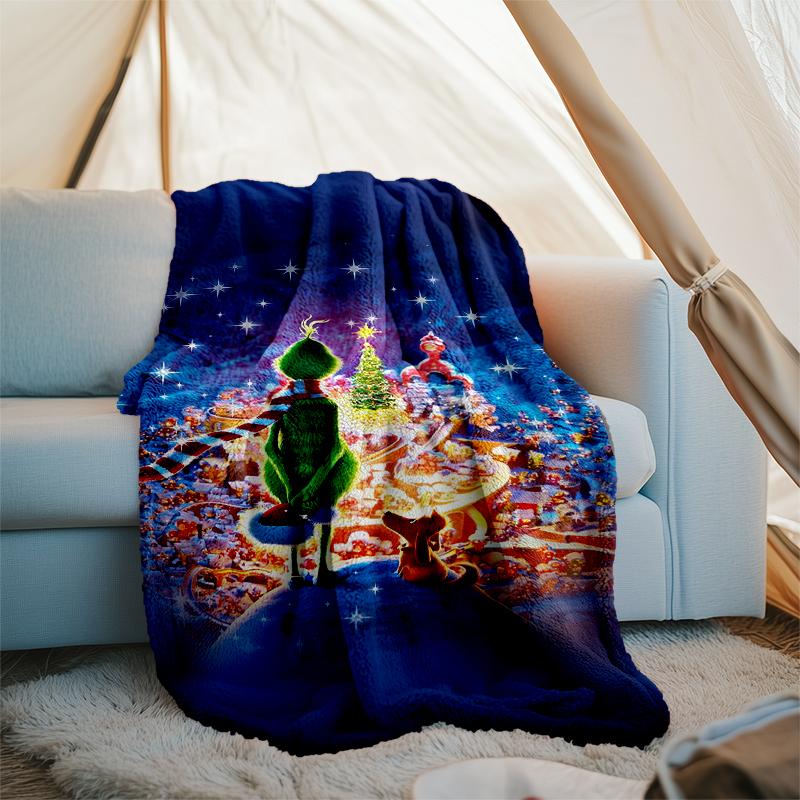 Grinch-Thema Bedruckte Decke Perfekt für Sofa Bett Reisen Außenbereich Maschinenwaschbar Gemütlich Langlebig
