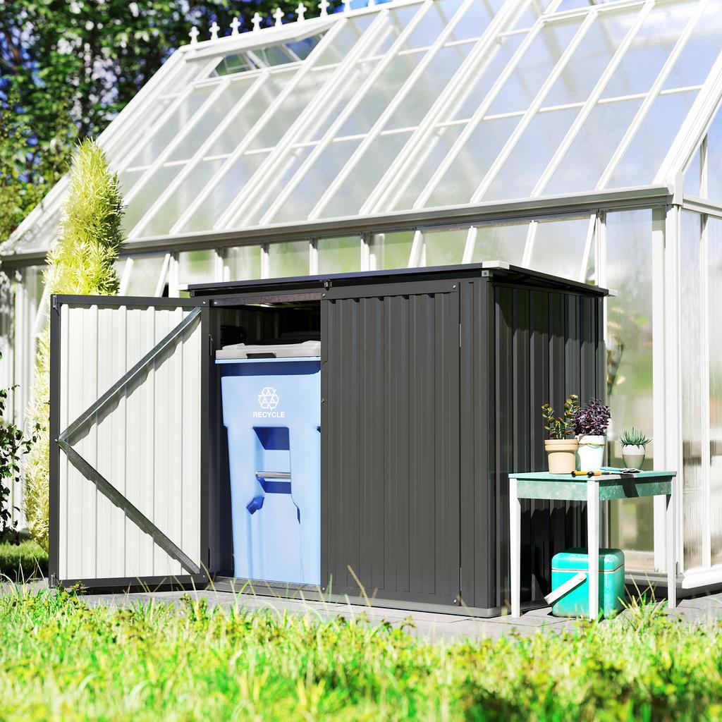 Garbage Bin Box for 2 Bins, Lockable, Bin Enclosure with Hinged Lid, Dark Grey