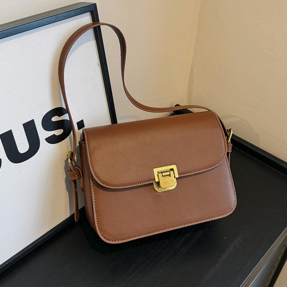 Solid Color Small Square Bag PU Leather Women's Armpit Bag Korean Buckle Shoulder Bag  Shooping