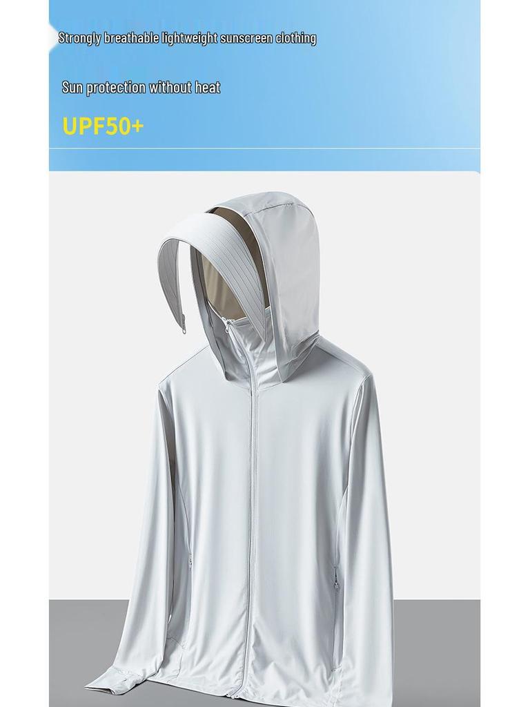 UPF50+ Ice Silk Sun Protection Clothing, Couple Style Anti-UV Hooded, Cooling & Breathable, Unisex Summer Sunscreen Wear.