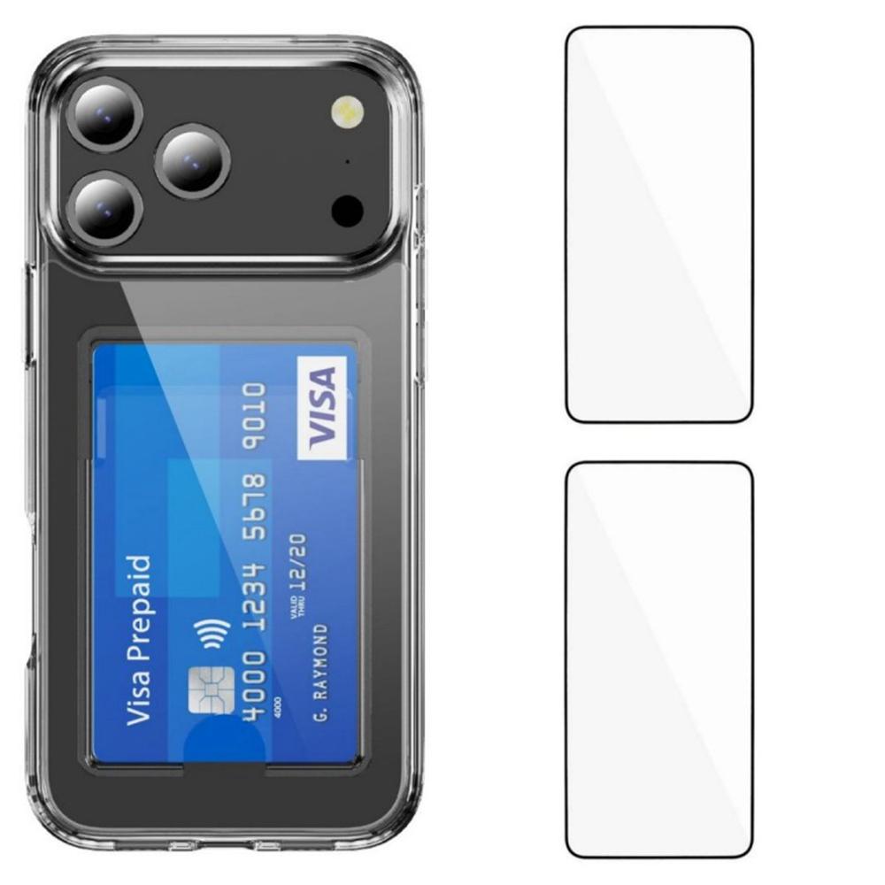 

Серия WANLONFENG CK1 Чехол для iPhone 17 Pro Держатель для карт ПК ТПУ Чехол для телефона с 2 шт. защитной пленкой (Большое отверстие для линзы) A