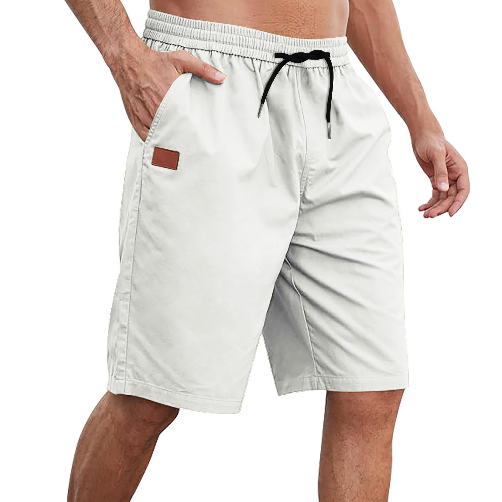 

Мужские спортивные хлопковые льняные повседневные свободные шорты Повседневные пижамы с карманами для бега Брюки XL белый