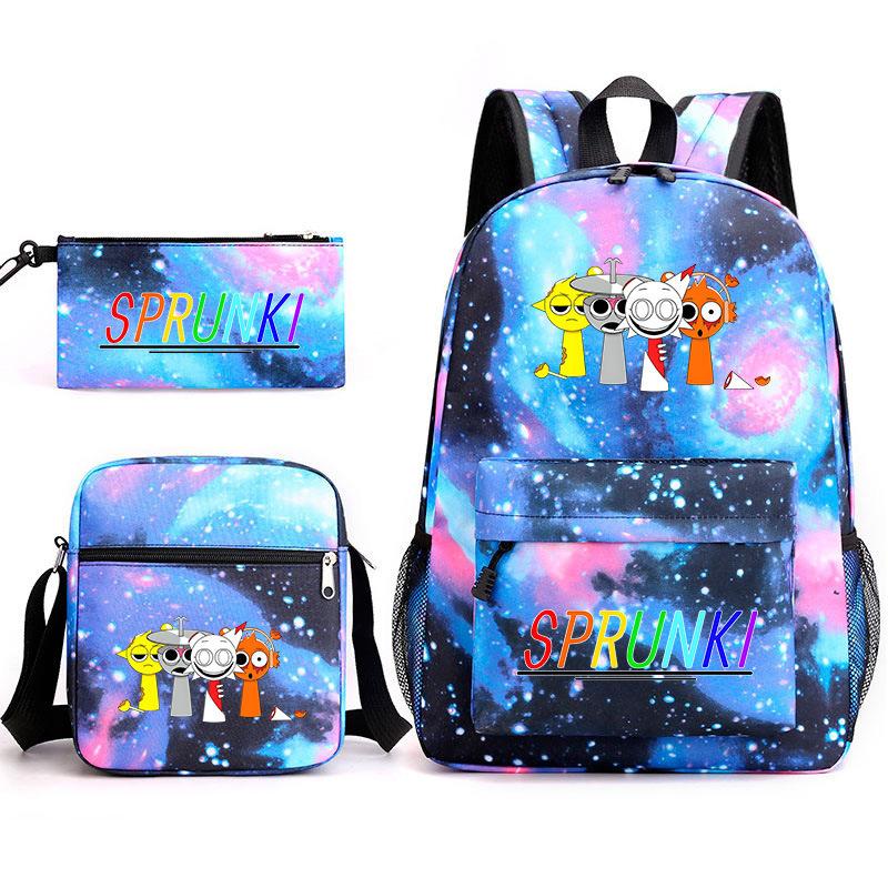 New rhythm box Sprunki music game schoolbag backpack pencil bag three-piece set student heat transfer backpack