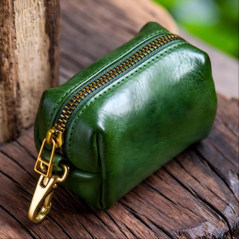 Retro Echte PU-Leder Reißverschluss Münzbörse Für Unisex Einfach Und Tragbar Mini Karten Schlüssel Aufbewahrungstasche