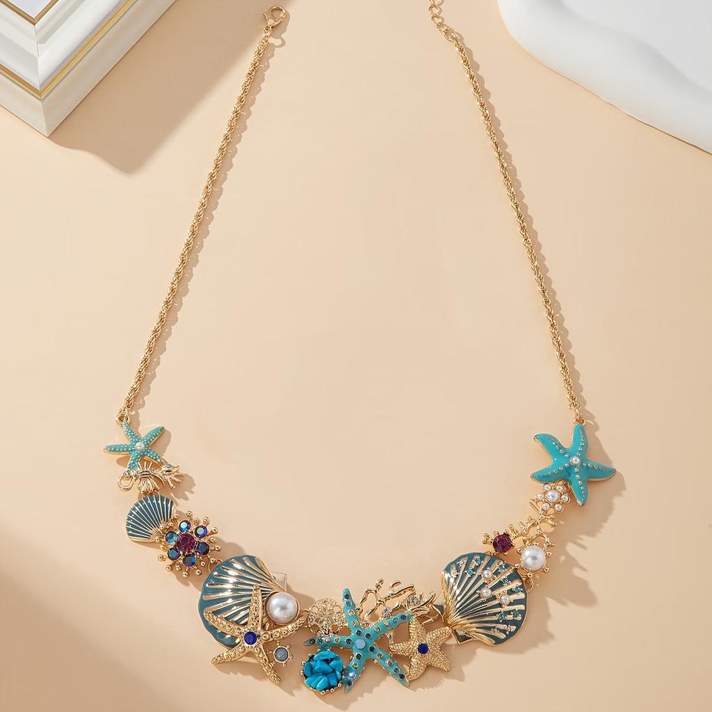 Seaside Vacation Wind Shell Starfish Necklace Female Small Fresh And Fashionable Imitation Collarbone Chain Beach Wind