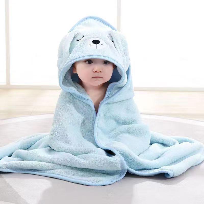 Cross-border Baby Coral Fleece Bath Towel: Hooded Baby Bathrobe & Homewear Swaddle Blanket