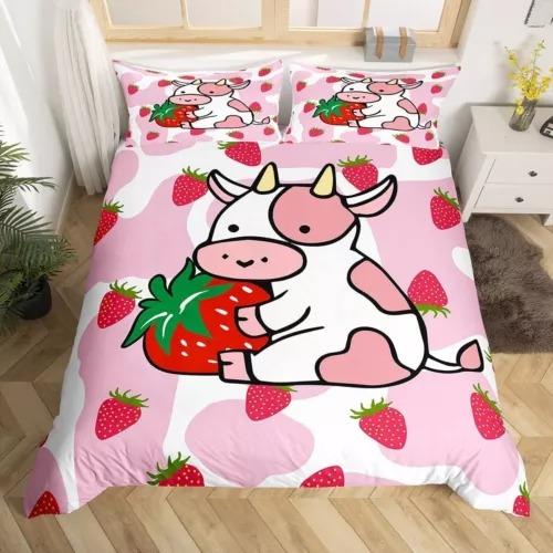 Carton Strawbery Soft Duvet Cover Set Bed Decoration First Choice Gift Suitable for Children Kids plus Adult Peoples Comfortable Breathable