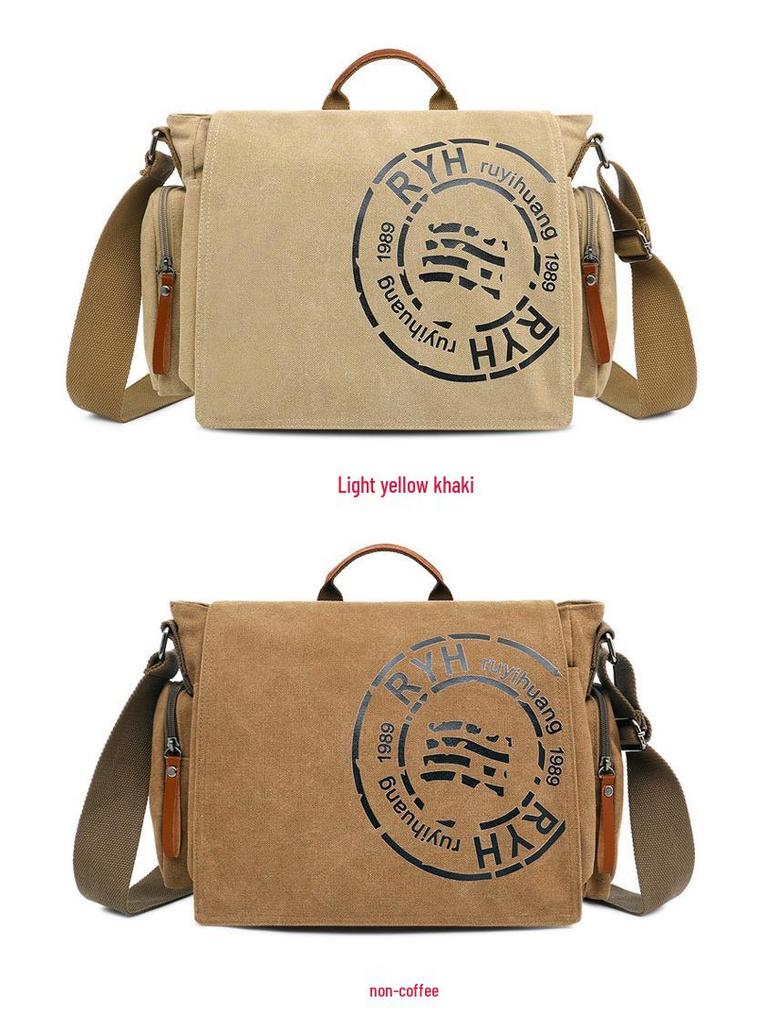 Men's Multi-Compartment Canvas Shoulder Bag - Fashionable Handbag, Crossbody, Briefcase, and Laptop Tote for Business and Casual Use.