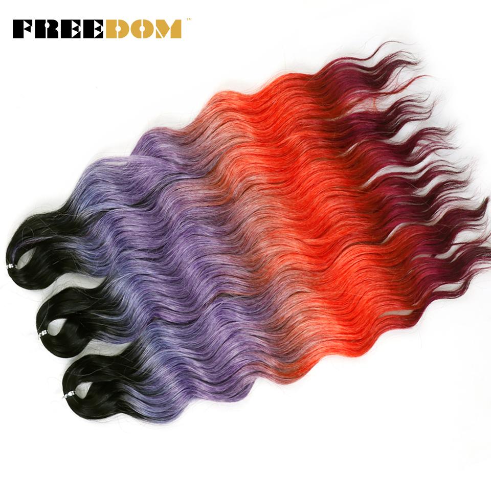 FREEDOM Synthetic Braiding Hair Extensions Natural Curly Wavy 24inch Water Wave Braid Hair Ombre Blonde Brown Twist Crochet Hair