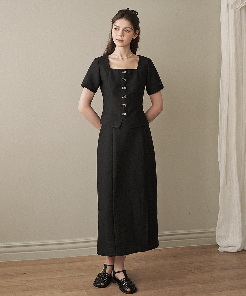 MICANE Deep Square Neck Blouse-Long Skirt Set