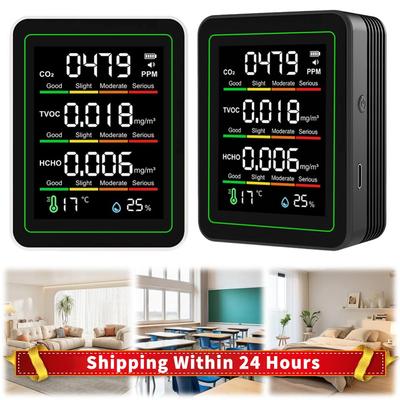 5-in-1 Indoor Air Quality Monitor Temperature Humidity Detector CO2 TVOC HCHO Tester Air Quality Tester for Home&Office