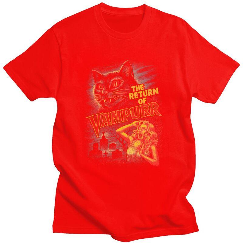 Vintage Retro Vampurr Horror Cat T Shirts Pure Cotton Tees Shirt Summer O Neck Tshirts Casual Short Sleeve Clothing For Men