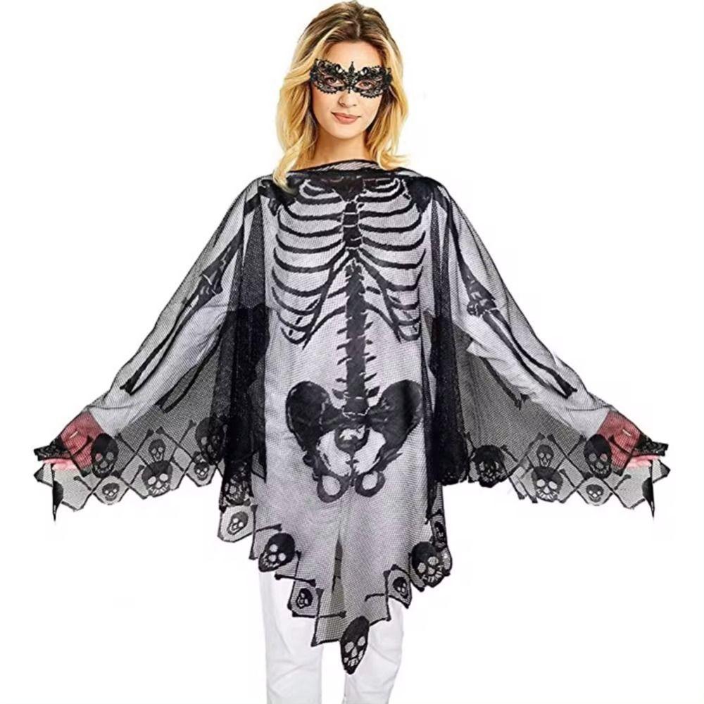 

Square Halloween Props Lace Skull Bones Shawl Funny Skeleton Lace Cape Party чорний