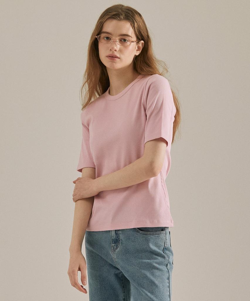 BASIC HOUSE Women'S Ribbed Short Sleeve T-Shirt Pink Lyts3201