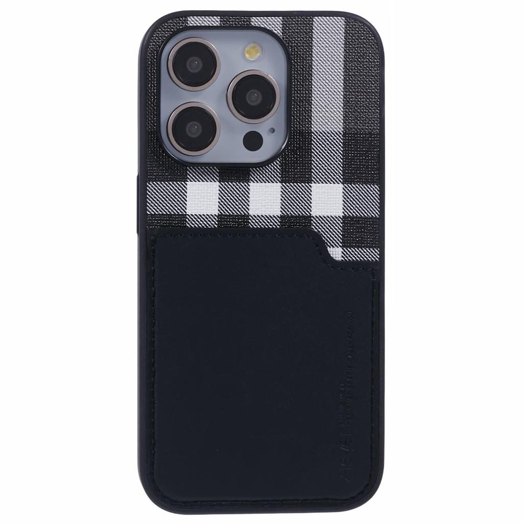 For iPhone 15 Pro Case Card Slot Leather Coated PC+TPU Hybrid Protective Cover