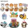 WEIGAO Safari Jungle Party Animal Cupcake Wrapper Cake Topper Birthday Cakes Party Decoration Kids Baby Shower Boy Girl Supplies