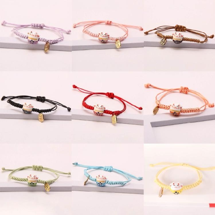 Cute Maneki Neko Couple Bangles Charm Versatile Lovely Ceramic Woven Bracelet