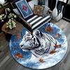 White Tiger with Falling Leaves Round Area Rug,Carpet Rug for Living Room Bedroom Sofa Playroom Decor,Non-slip Floor Mat