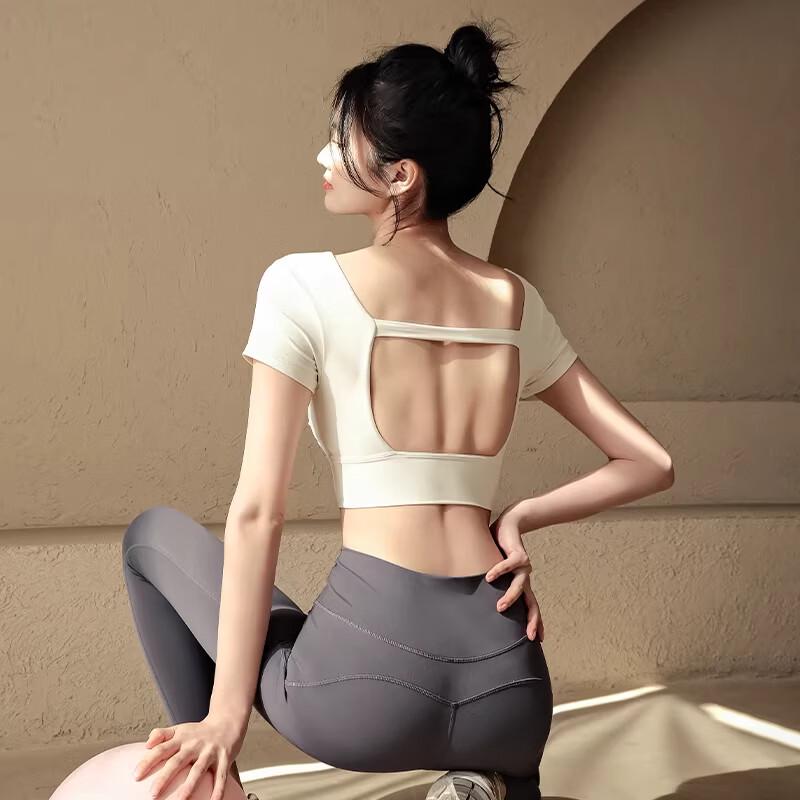 ACKDCS Women's Short Sleeve Crop Top for Yoga & Running