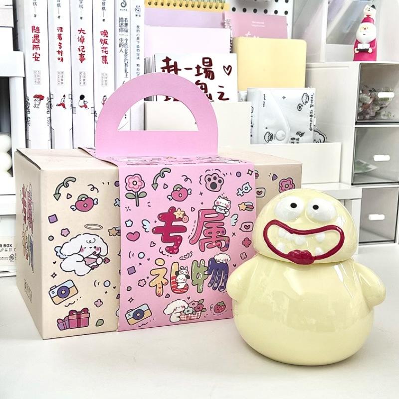 Strange birthday gift creative big mouth mud monster ceramic mug with lid girl girlfriend souvenir gift box