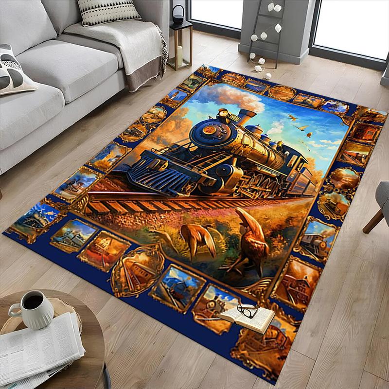 1PC Train Railway Non-Slip Floor carpet, Office, family, bedroom, Studio - Large Area Rug, Vibrant Colors-C0482