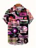 Men's Vintage Cassette Tape & Record Printed Short Sleeve Casual Shirt