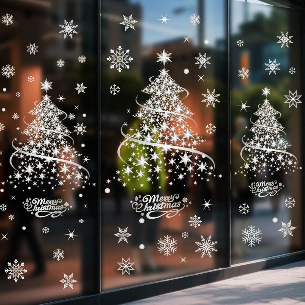 Weihnachtsfensteraufkleber 2 Bögen Party-Aufkleber 13,7 x 19,6 Zoll Statische Weihnachtsbaum Saisonale Fenster-Haftsticker für Zuhause Party Glas