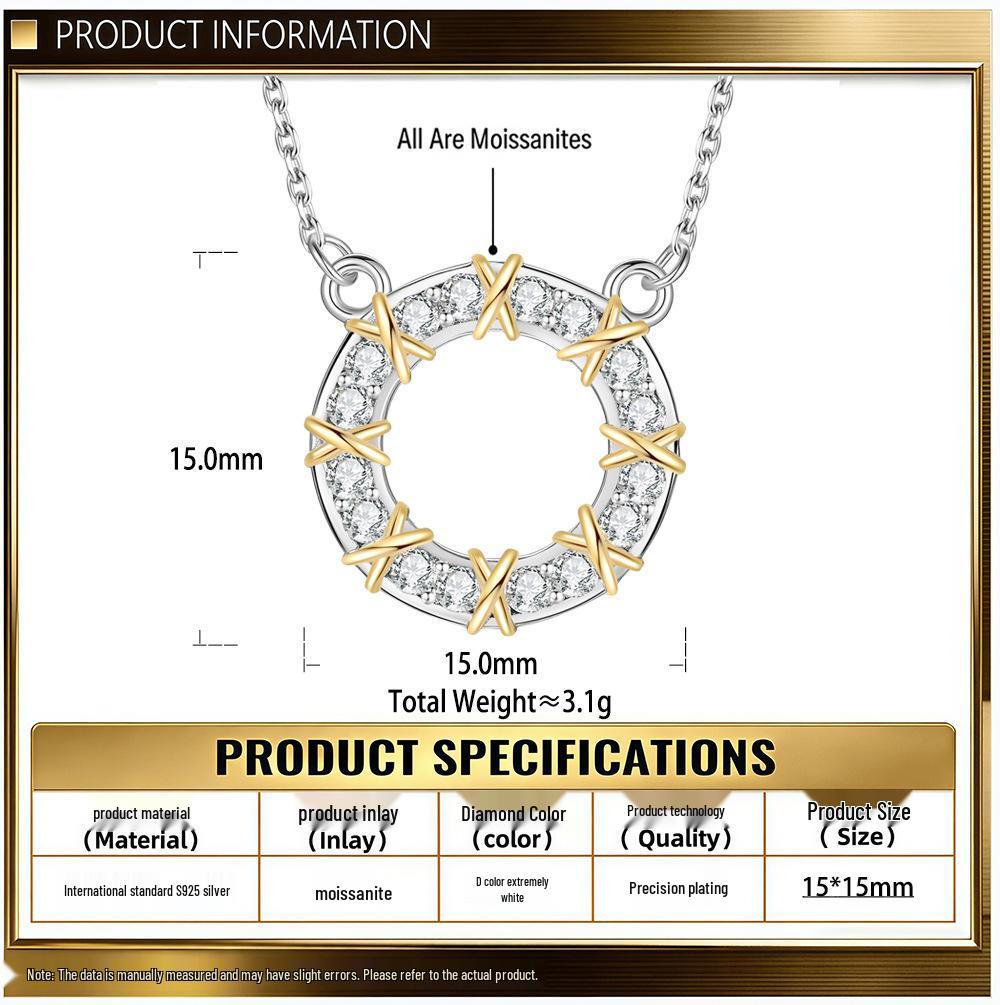 Luxury Two-Tone X Row Moissanite Necklace: S925 Sterling Silver & Diamond Pendant for Women
