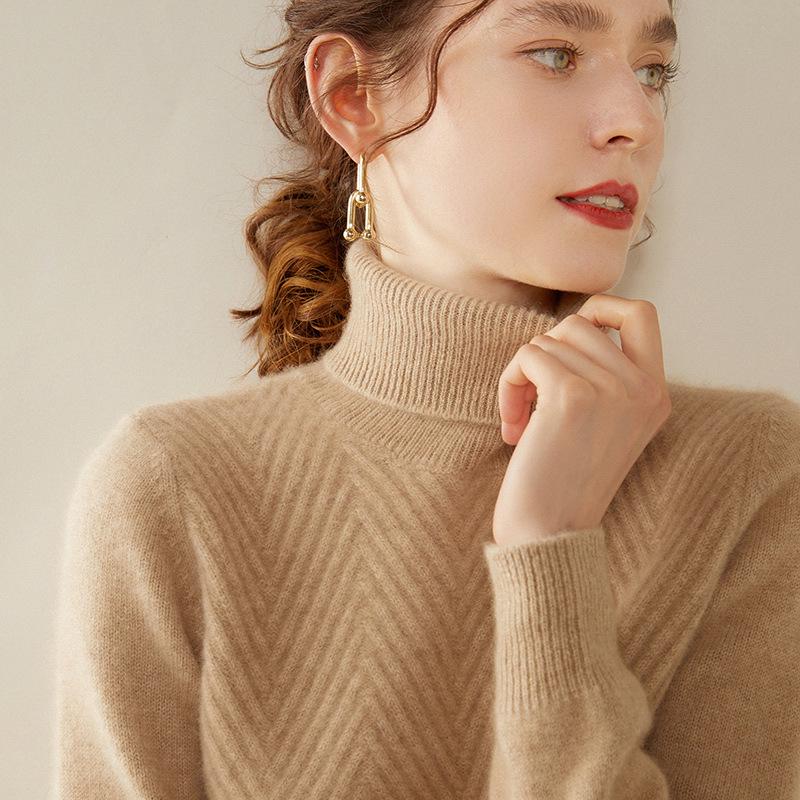 Women s Plus Size High Neck Cashmere Cable Knit Sweater - Thick Loose Pullover for Autumn/Winter XL