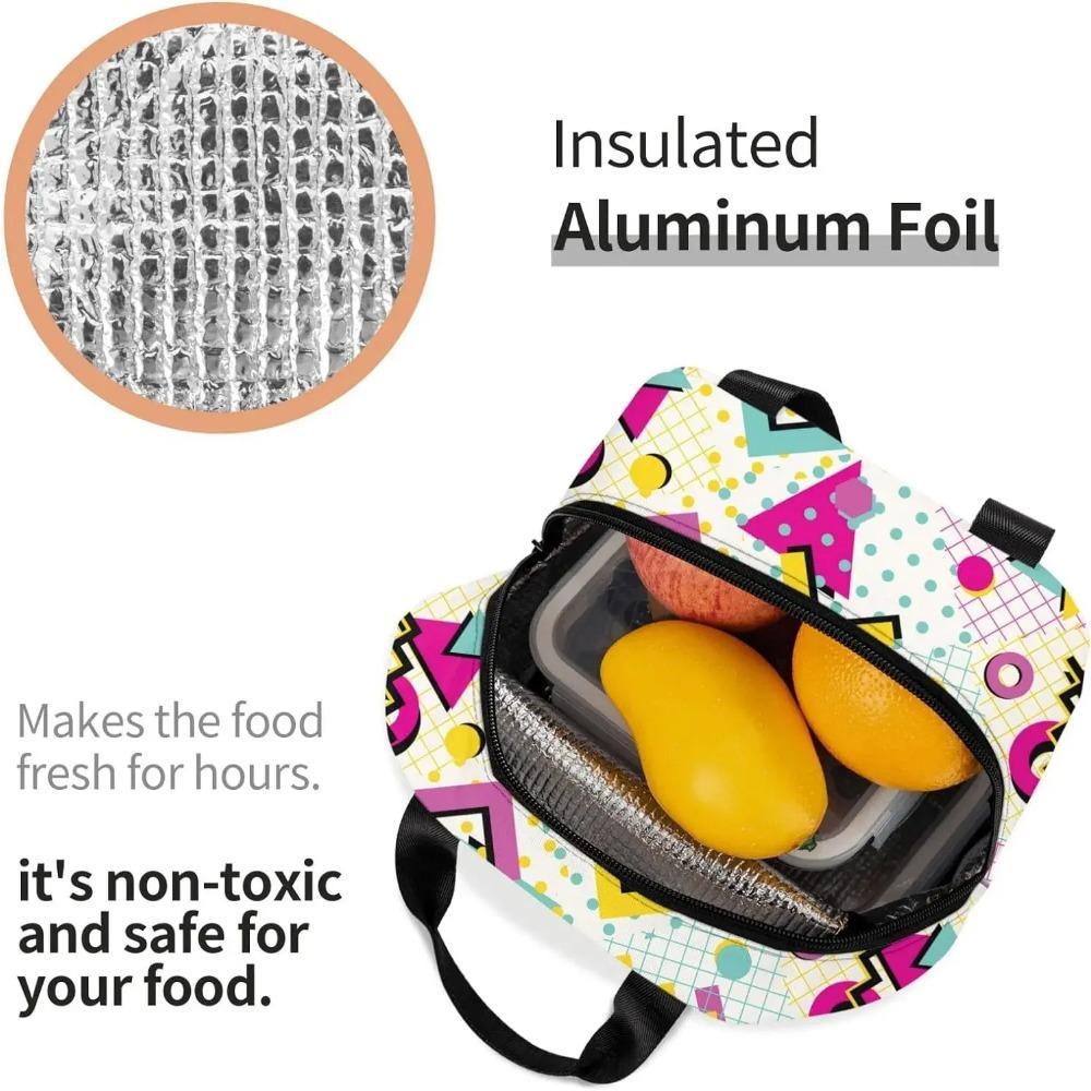 Colorful Abstract 80s Style Portable Lunch Bag For Women Men Insulated Cooler Tote Bag Reusable Lunch Box For Travel Picnic Work